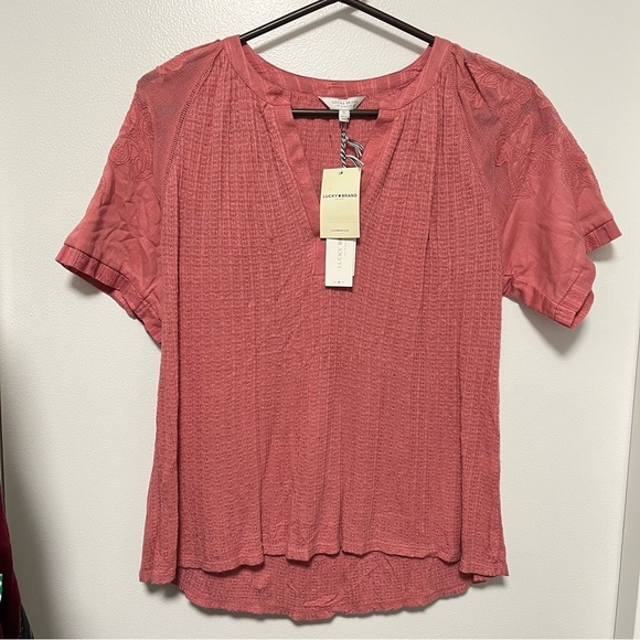 Lucky Brand NWT Women's Short sleeve Red/Orange blouse size small - Picture 1 of 5